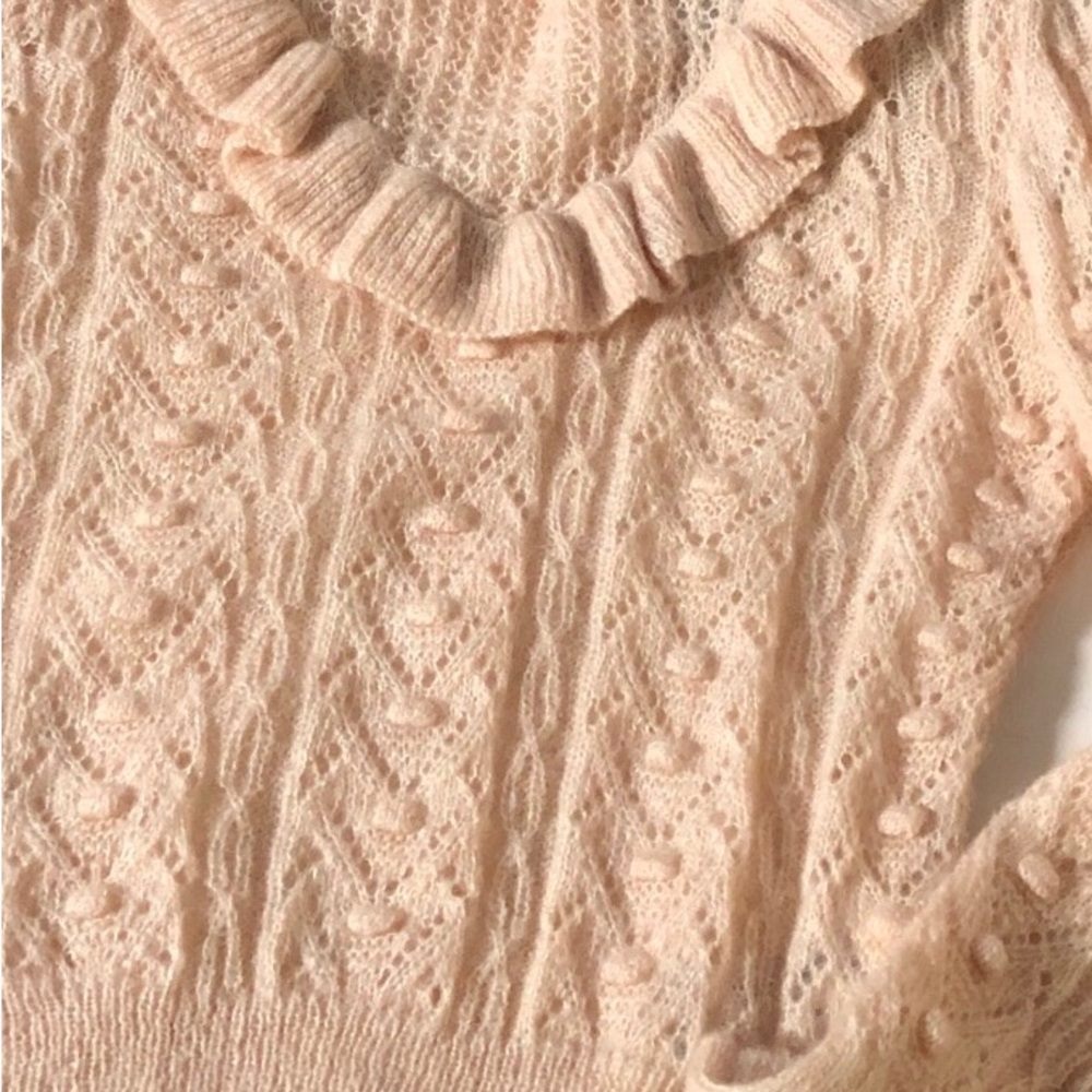 Zara pale pink Ruffled Cable-Knit Sweater